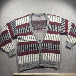 Vintage Playboy Sweater Mens XL Multicolor Stripe Knit Button Cardigan 90s